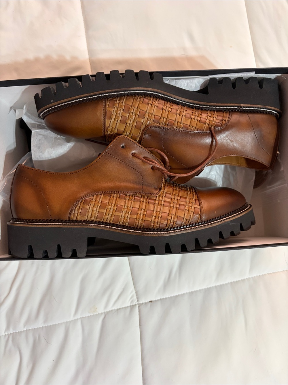 Taft Tan/Brown Woven Leather Derby Shoes
